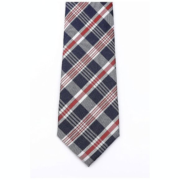 Men's Gingham Check Stripe Ties Pattern Business Red Blue White Tartan - Picture 4 of 4